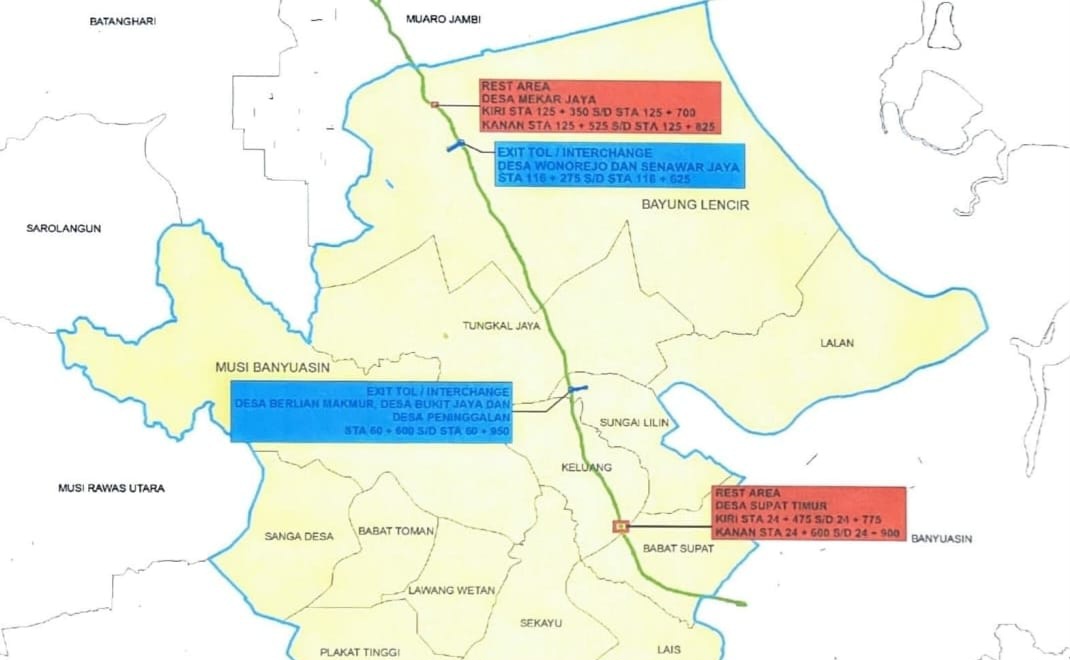 Inilah Desa di Muba Terdampak Simpang Susun, Exit Hingga Rest Area Tol Betung-Jambi 