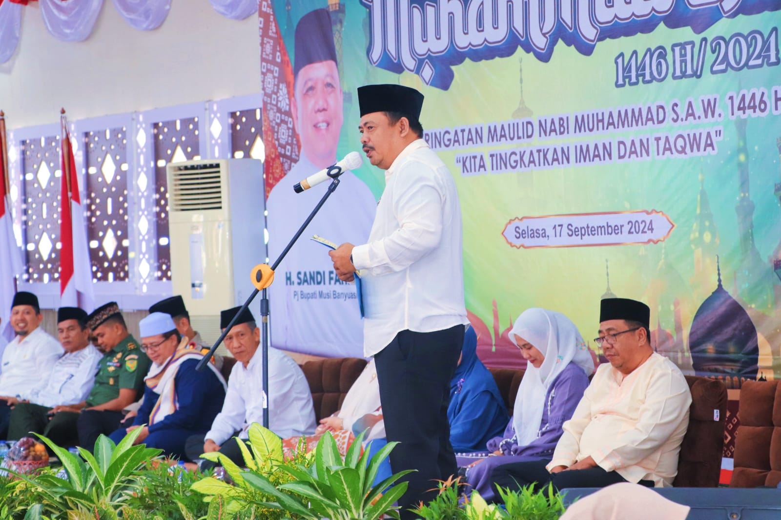 Maulid Nabi 1446 H di Muba, Ustadz Habib Gasim Alkaff Sampaikan Tausiyah di Rumah Dinas Bupati