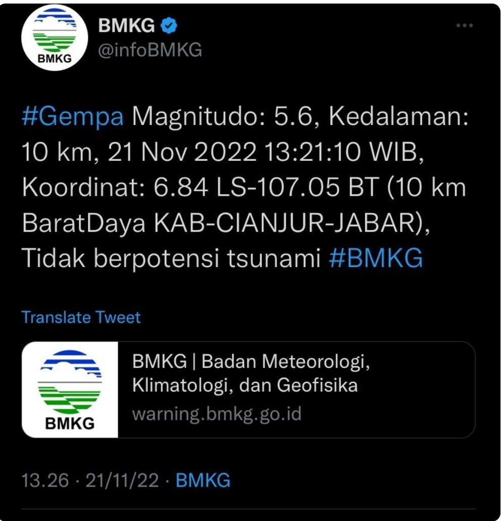 Gempa 5 6 Sr Di Cianjur Terasa Hingga Jakarta