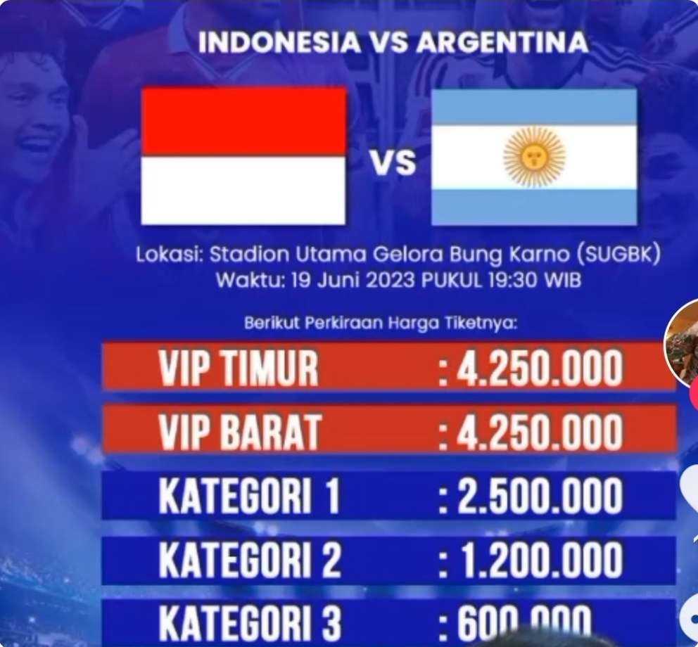 Harga Tiket Timnas Indonesia VS Argentina, Paling Murah Rp 600 Ribu, Tertinggi 4 Jutaan