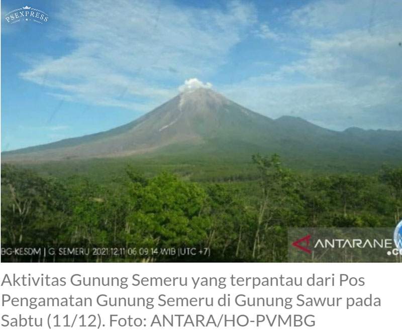 Hari Ini Aktivitas Gunung Semeru Didominasi Gempa Guguran dan Erupsi