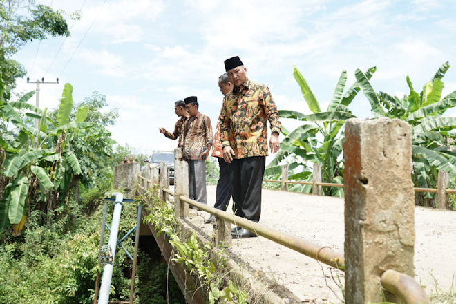 Khawatir Bakal Ambruk, Pj Bupati Apriyadi Cek Jembatan Desa Tanjung Agung Lais