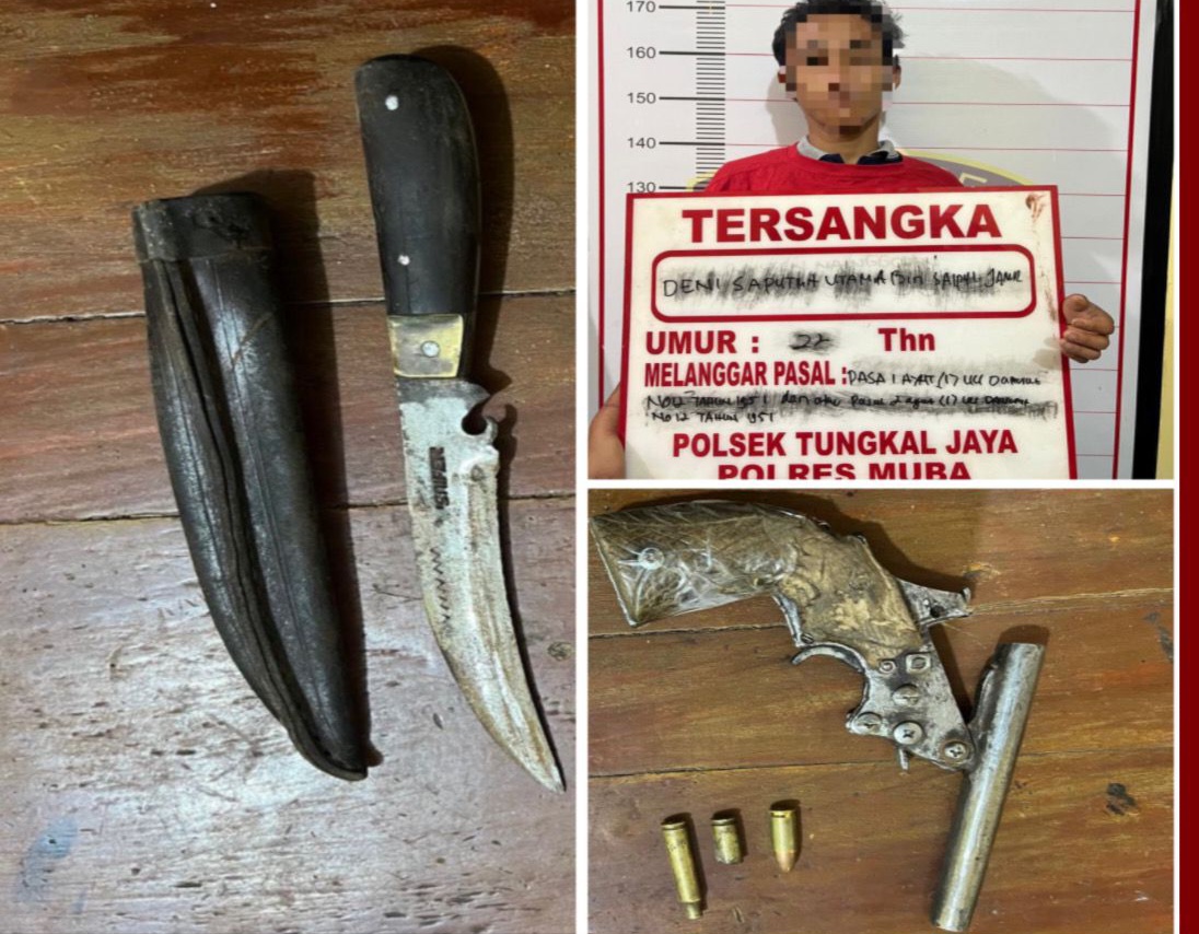 Pemuda di Tungkal Jaya Ditangkap Polisi, Simpan Senpi Rakitan dan Pisau