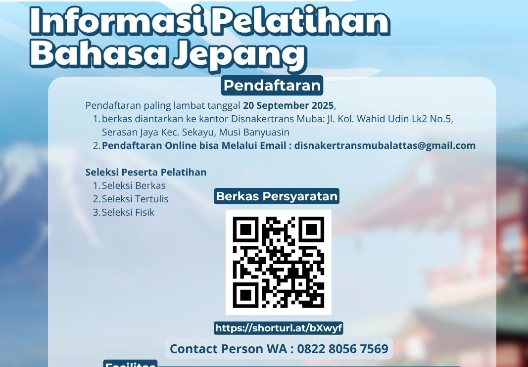 Disnakertrans Muba Perpanjang Pendaftaran Pelatihan Bahasa dan Budaya Jepang