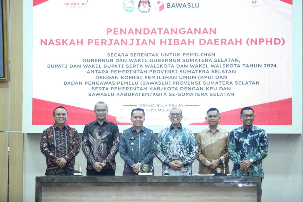 Sumsel Provinsi Pertama, Lakukan Penandatanganan Serentak NPHD Dana Pilkada Tahun 2024 