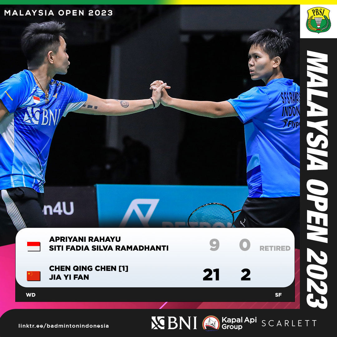 Cedera, Ganda Putri Indonesia Siti Fadia /Apriyani Rahayu Gugur di Semifinal Malaysia Open 2023
