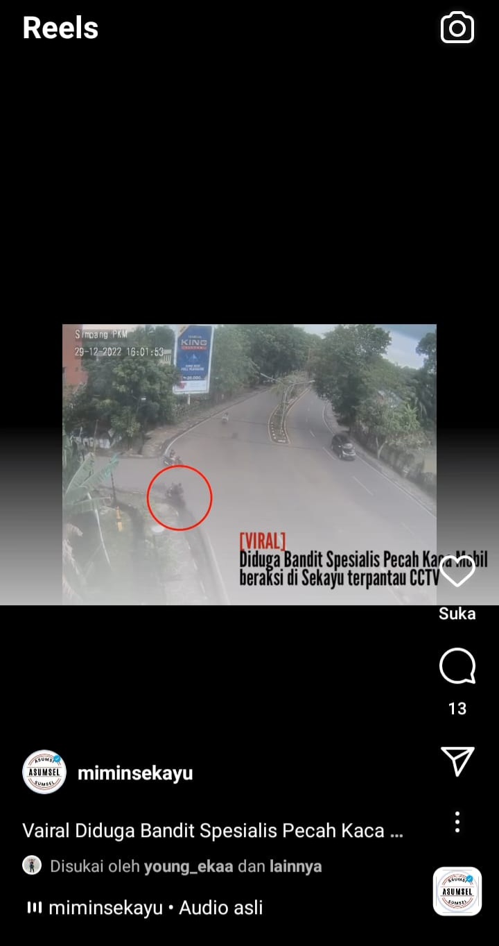 Beredar Video Rekaman CCTV, Diduga Pelaku Pecah Kaca Mobil di Sekayu