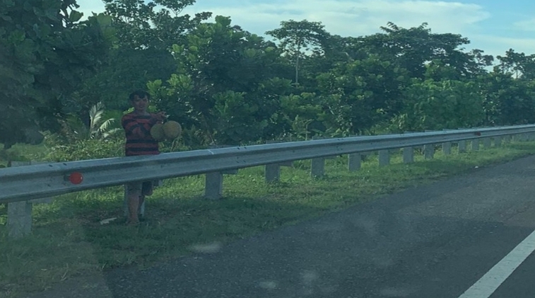 Wow, Ada Warga Jajakan Durian di Pinggir Tol Kayuagung Palembang