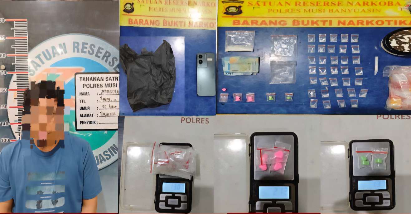 Polres Muba Gulung Tiga Pengedar Narkoba, Puluhan Paket Sabu dan Ekstasi Diamankan