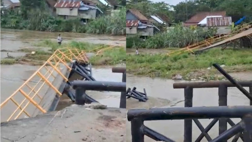 Baru Sehari Dibuka, Jembatan Penghubung 2 Desa di Ogan Ilir Ambruk Lagi, Warga Nyaris Terseret Arus