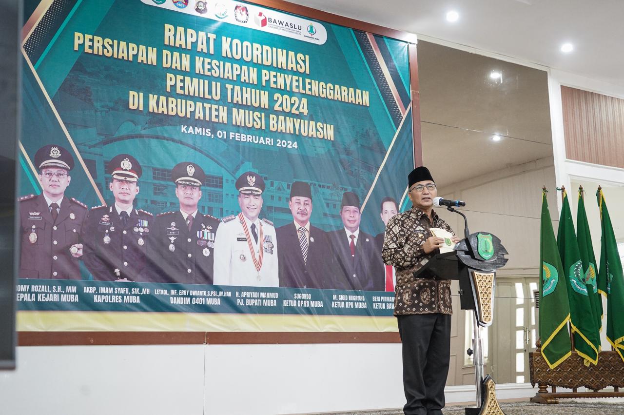 Pj Bupati Apriyadi Pimpin Rakor Matangkan Persiapan Pemilu 2024 di Muba