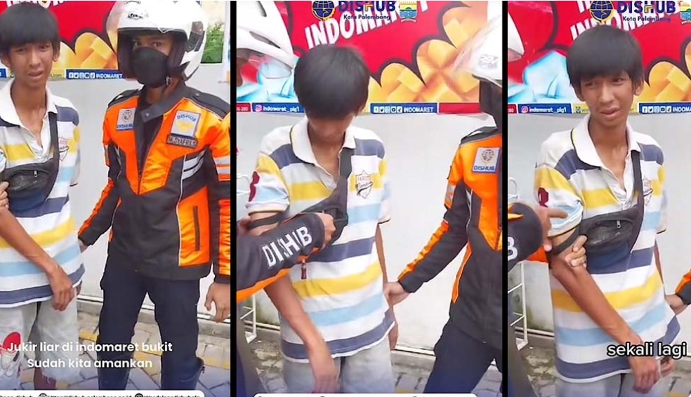 Jukir Liar di Indomaret Menangis, Saat Diamankan Dishub Palembang