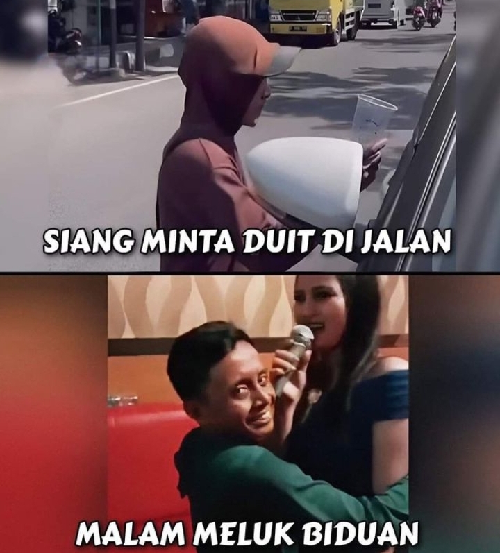 Mantul! Siang Minta-minta Dijalan, Malamnya Pengemis Ini Peluk Biduan di Karaoke