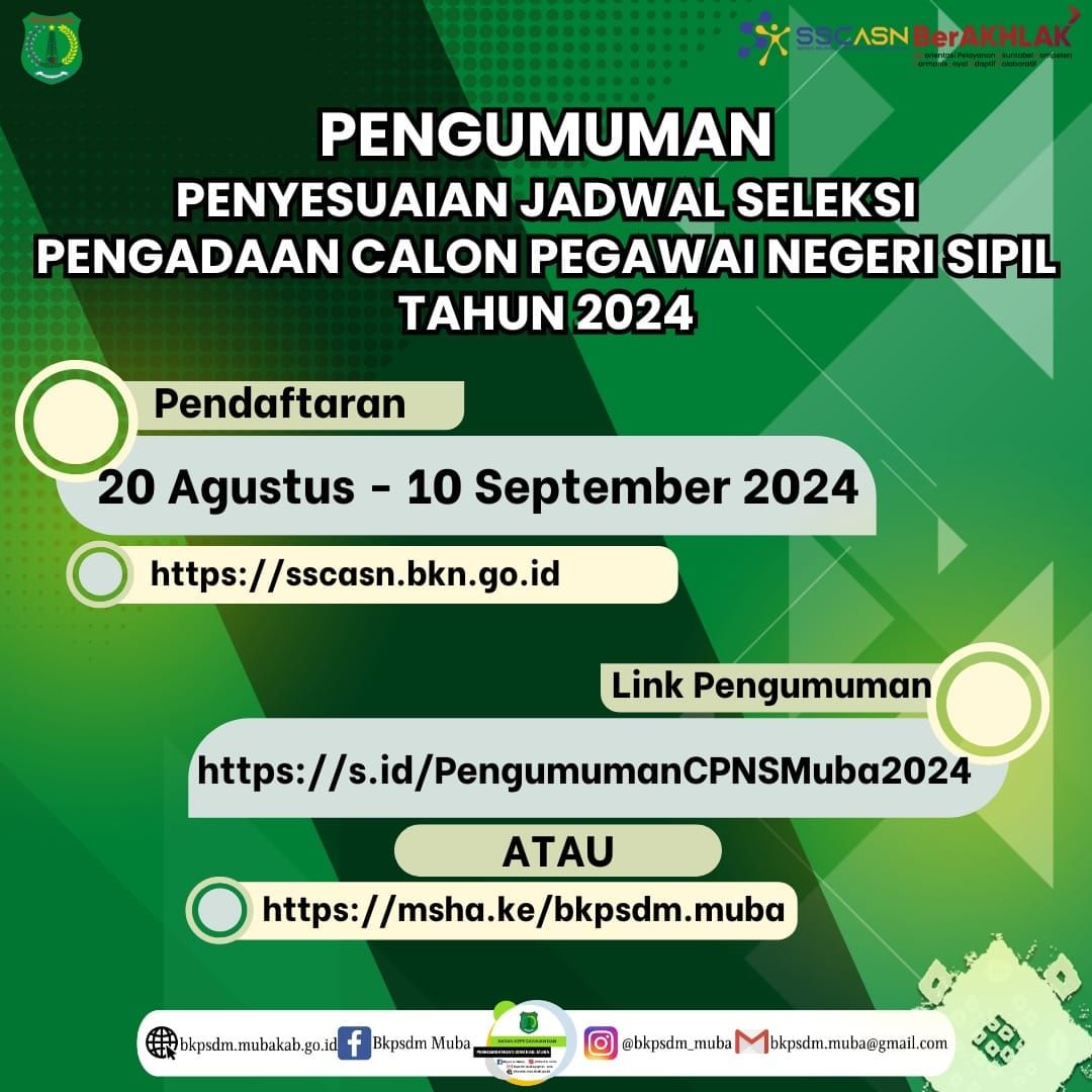 Pendaftaran CPNS 2024 Diperpanjang Hingga 10 September, Pemkab Muba Buka 205 Formasi CPNS