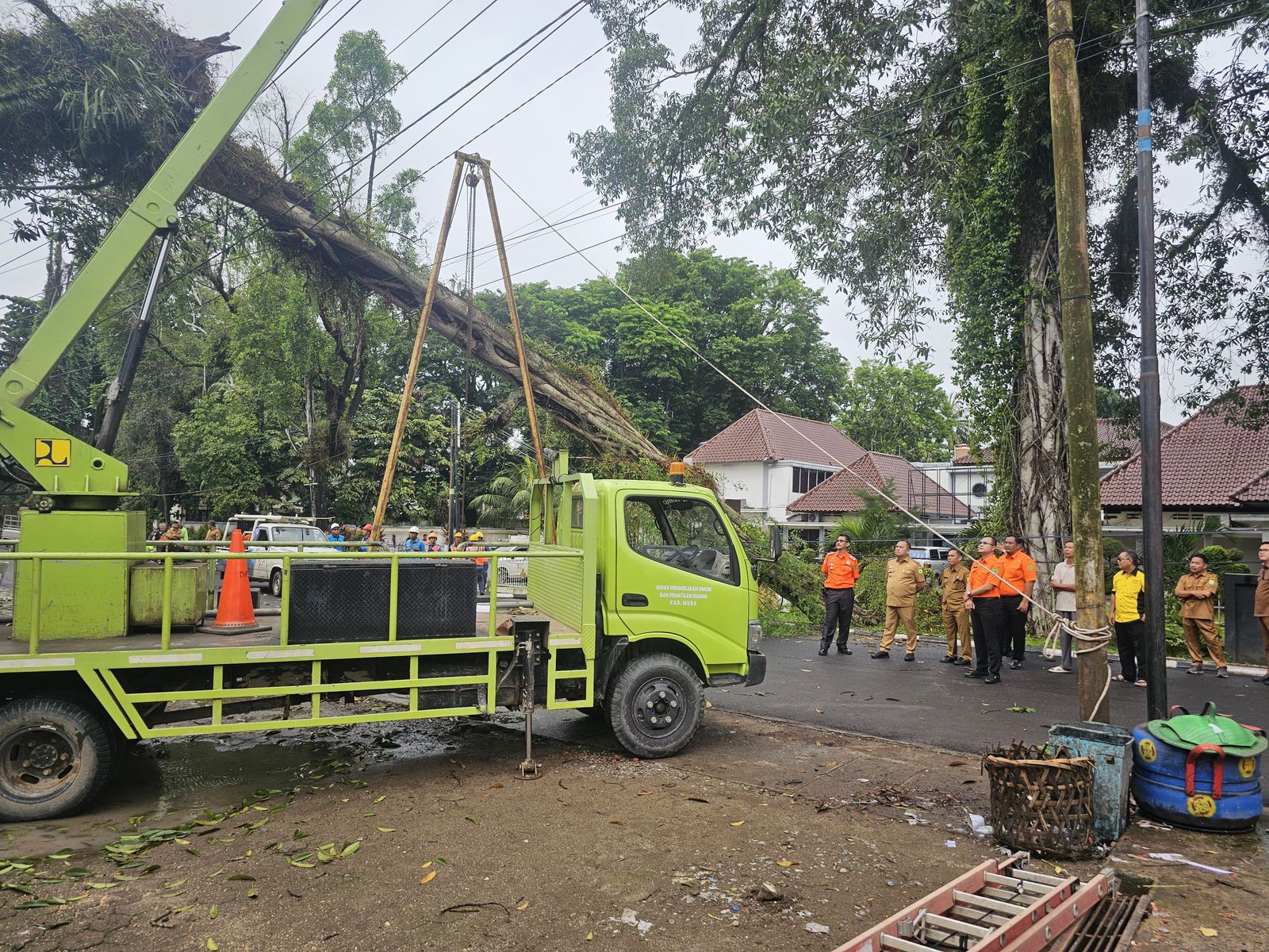 Pohon Tumbang di Depan Hotel Ranggonang, BPBD Muba Sigap Evakuasi