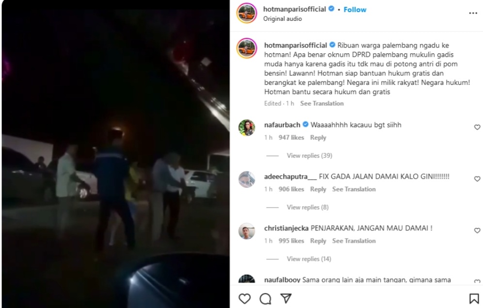 VIRAL! Oknum Anggota DPRD Palembang Diduga Pukul Wanita di Pom Bensin, Hotman Paris Siap Bela Korban Gratis!