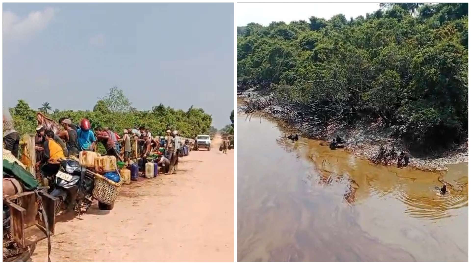 Mirip Pasar, Jembatan Hindoli Ramai Diserbu 'Pemeras' Ngambil Minyak Mentah yang Penuhi Sungai Dawas