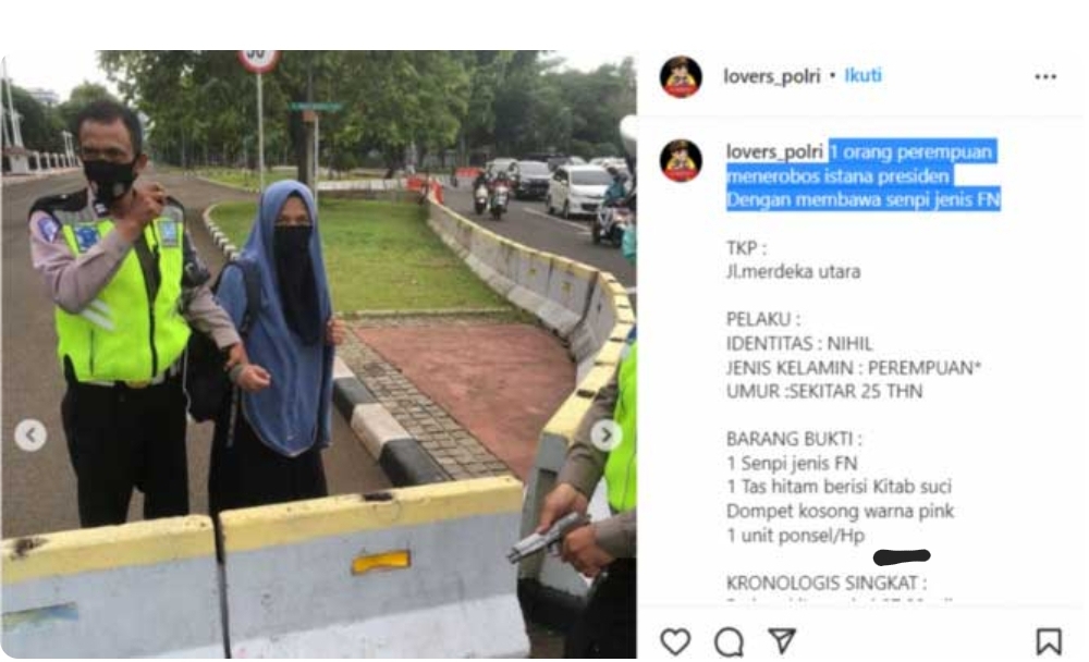 Wanita Bercadar Bawa Pistol, Ancam Paspampres, Mau Terobos Istana