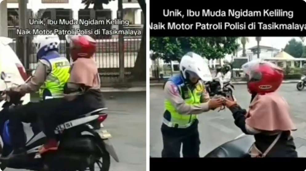 Ada-Ada Saja, Ibu Hamil Ngidam Dibonceng Polisi, Pakai Motor Patroli