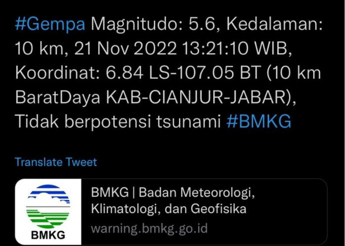 Gempa 5,6 SR di Cianjur Terasa Hingga Jakarta