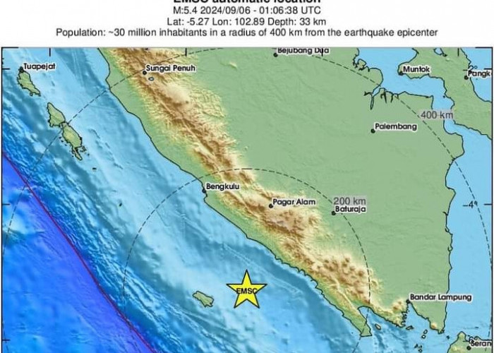 Gempa Magnitudo 5.6 Guncang Wilayah Bengkulu, Tidak Berpotensi Tsunami