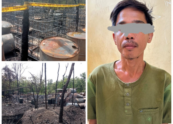 Peristiwa Kebakaran Penyulingan Minyak Illegal di Babat Toman, Polisi Amankan Satu Orang Tersangka