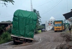 Truk Fuso Tersangkut di Jalinteng Muba, Arus Kendaraan Macet Panjang