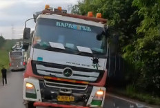 Truk Trailer Terperosok di Jalintim Palembang–Jambi, Kemacetan Mengular 